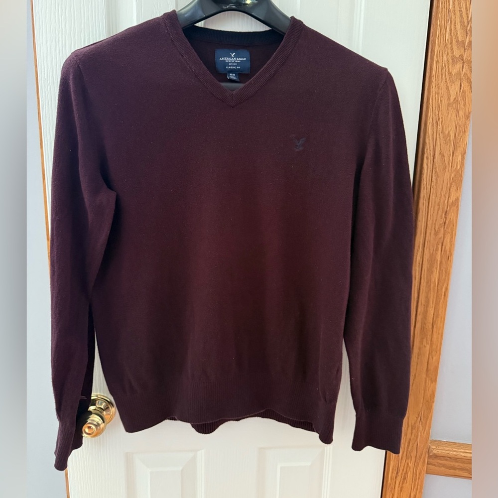 American Eagle | Size Medium | Men Plum Purple Sweater V-Neck 100% Cotton Winter